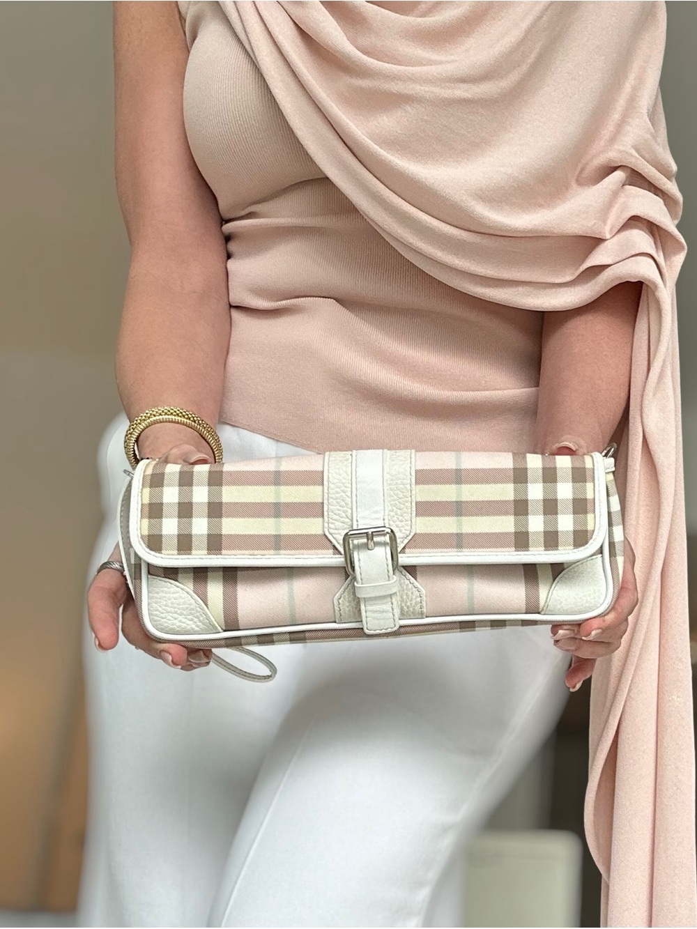 Burberry Pink and White Check Leather Wristlet Clutch - Picture 10 of 10